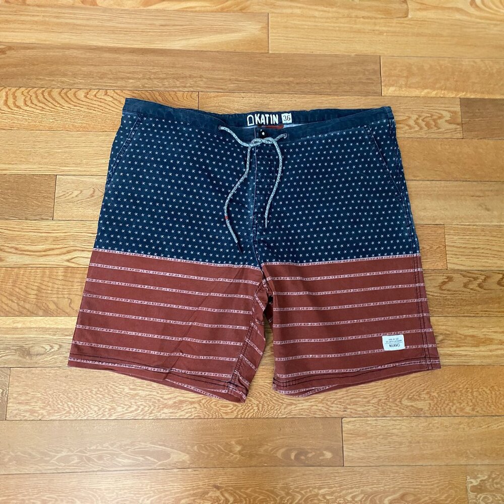 Katin Board Shorts Mens 36 Drawstring Swim Trunks Star Stripes With Keychain